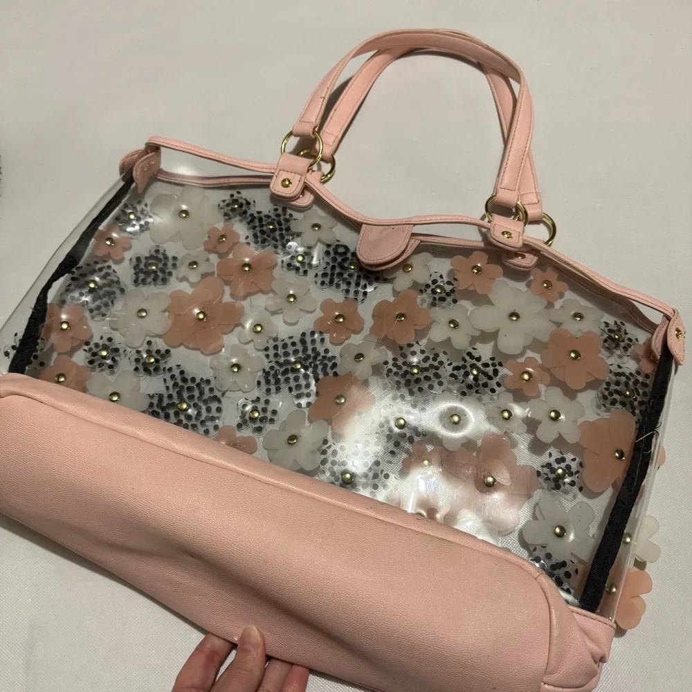 Betsey Johnson Clear Pink 3D Floral Tote Bag Purse Vintage Spring Feminine Girly